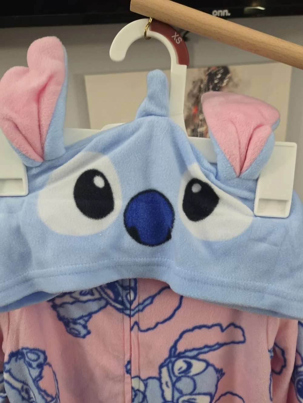 Disney Pink and Light Blue Stitch Hooded Fleece One-Piece